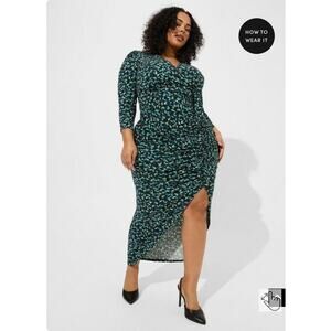 Torrid Womens Maxi Dress Size 22 Studio Knit Hi Low Watercolor Black Ruched NWT